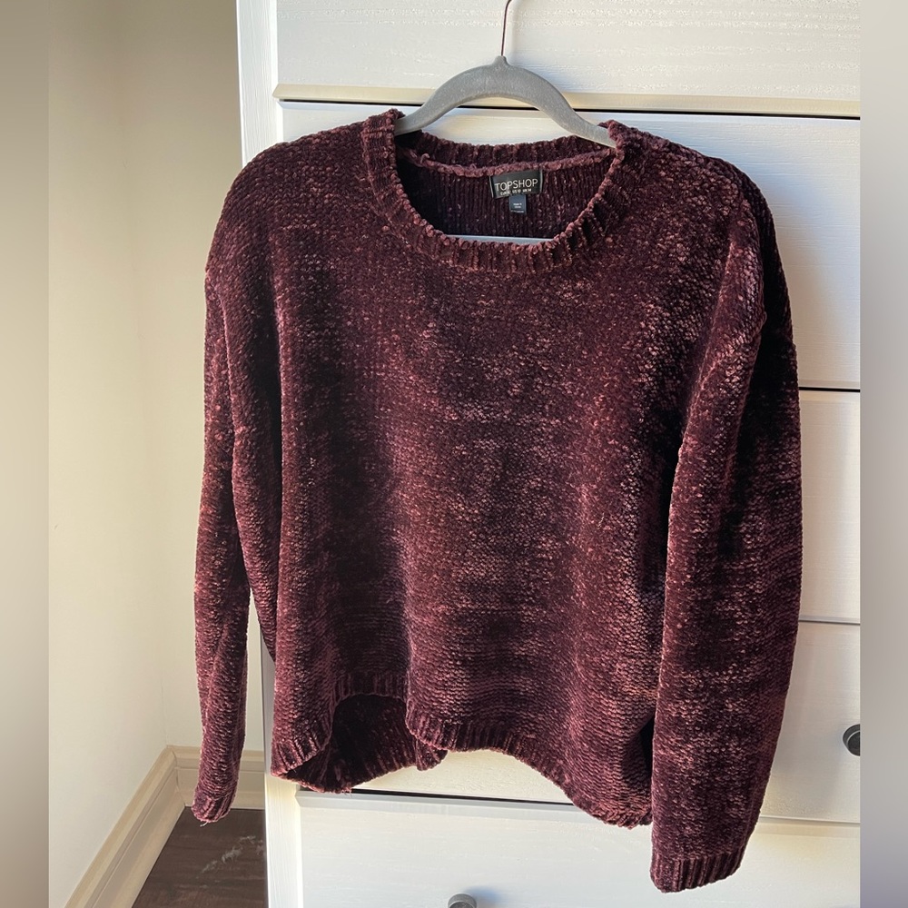Topshop Chenille Sweater in maroon (Size 10)